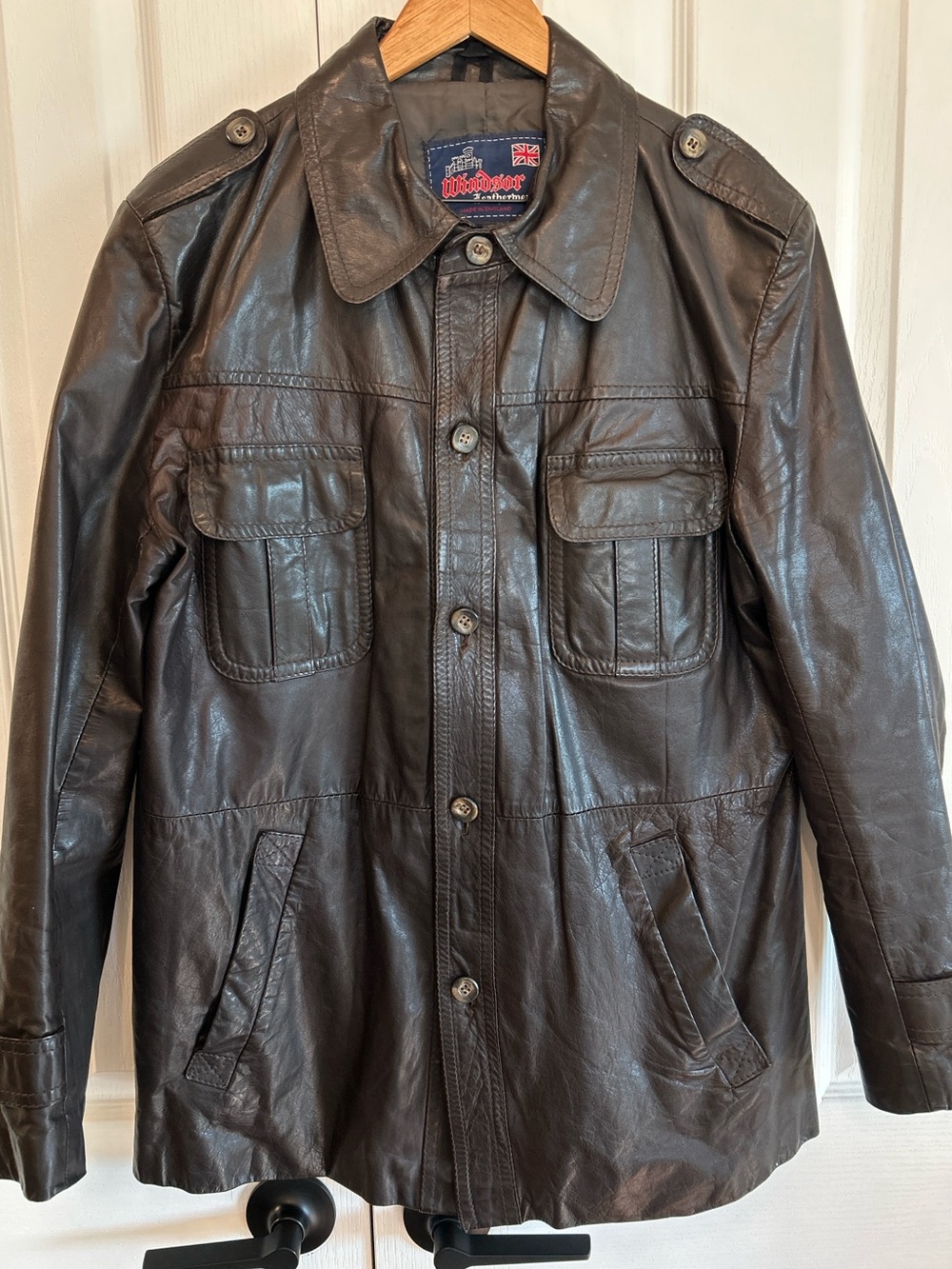 Vintage Windsor Leatherwear Made England Leather Field Jacket Brown XL